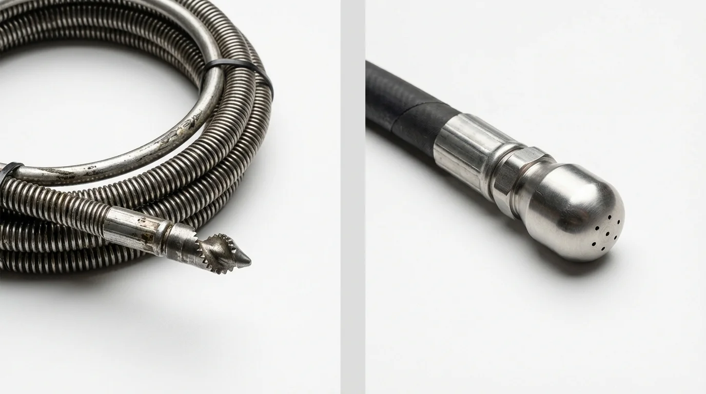 Drain snake cable and hydro jetting nozzle used for drain cleaning in North Sioux City, SD