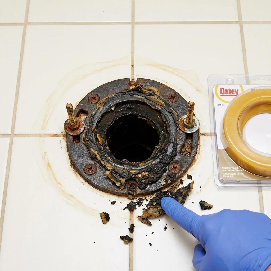 Failed wax ring showing water seepage at the base of a toilet in a North Sioux City, SD home